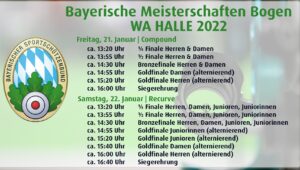 Read more about the article Bayerische Meisterschaft Bogen Halle WA – Livestreams der Finals am 21.1 und 22.1.2022